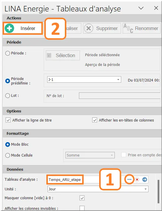 Tableau d'analyse sur Excel